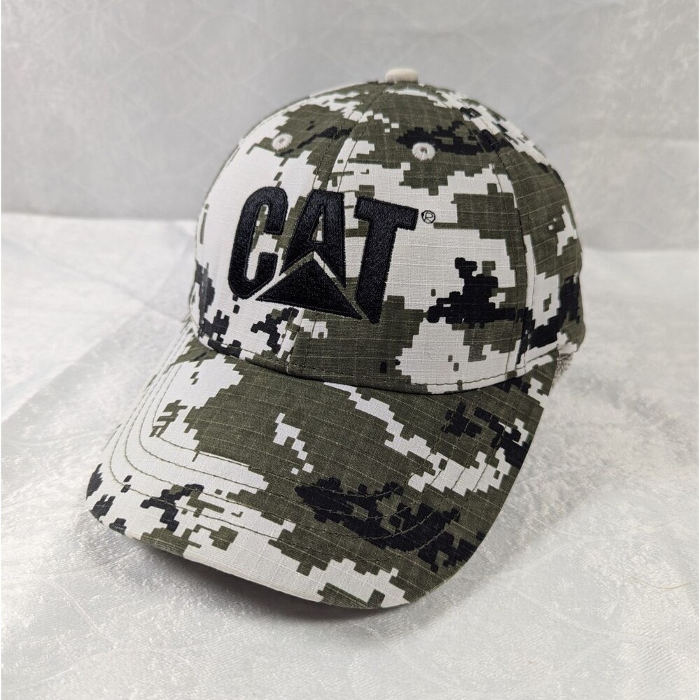 CAT Caterpillar Digital Camo Baseball Cap Adjustable Green White Black Hat